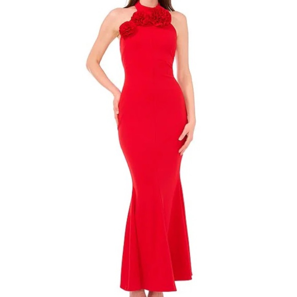 NWT Rosettes Halter Neck Fit and Flare Formal Dress